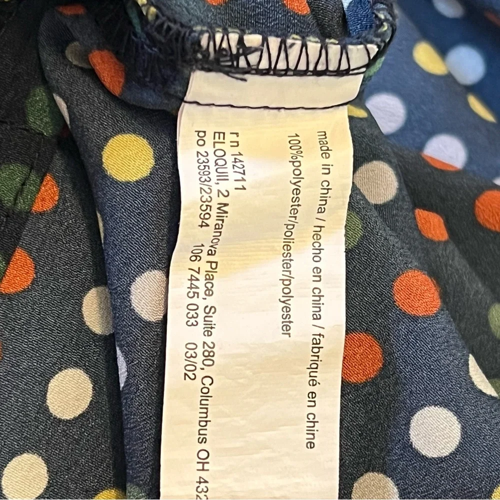Eloquii Tie Neck Blue Multi Color Polka Dot Retro Career Office Blouse Size 16 - Picture 11 of 12